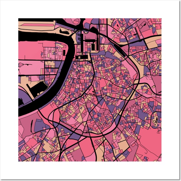 Antwerp Map Pattern in Purple & Pink Wall Art by PatternMaps